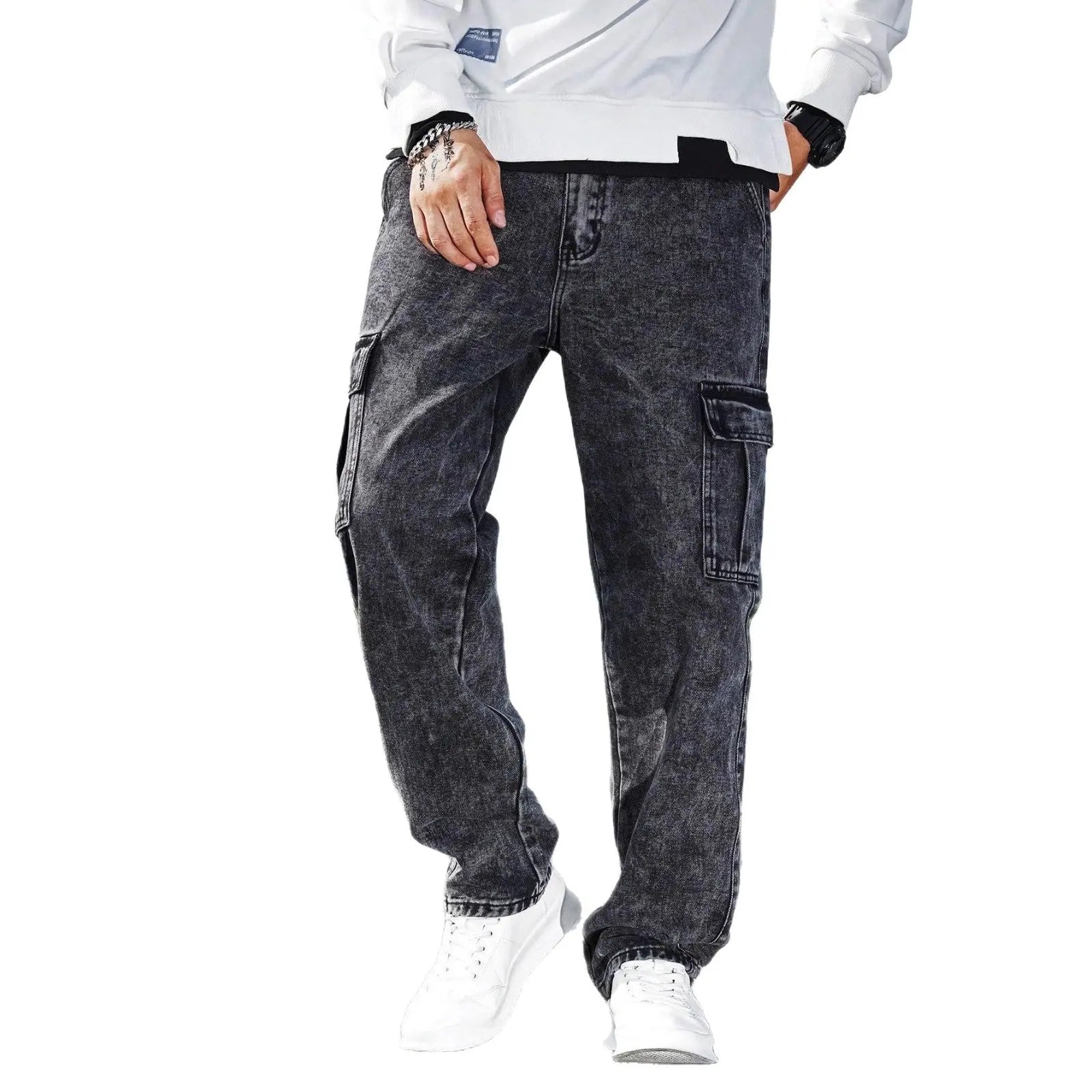 Loose-fit Multi-pocket Fashionable Street-style Men's Workwear Denim Jeans SmartDealHub