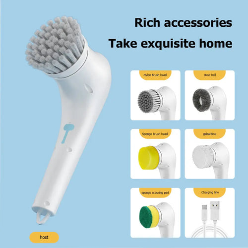 Multifunctional Electric Handheld Kitchen Household Dishwashing Brush Handheld Scrubber Bathtub Sink Bathroom Kitchen Tile Cleaning Tool Drill Brush Set With 5 Heads SmartDealHub