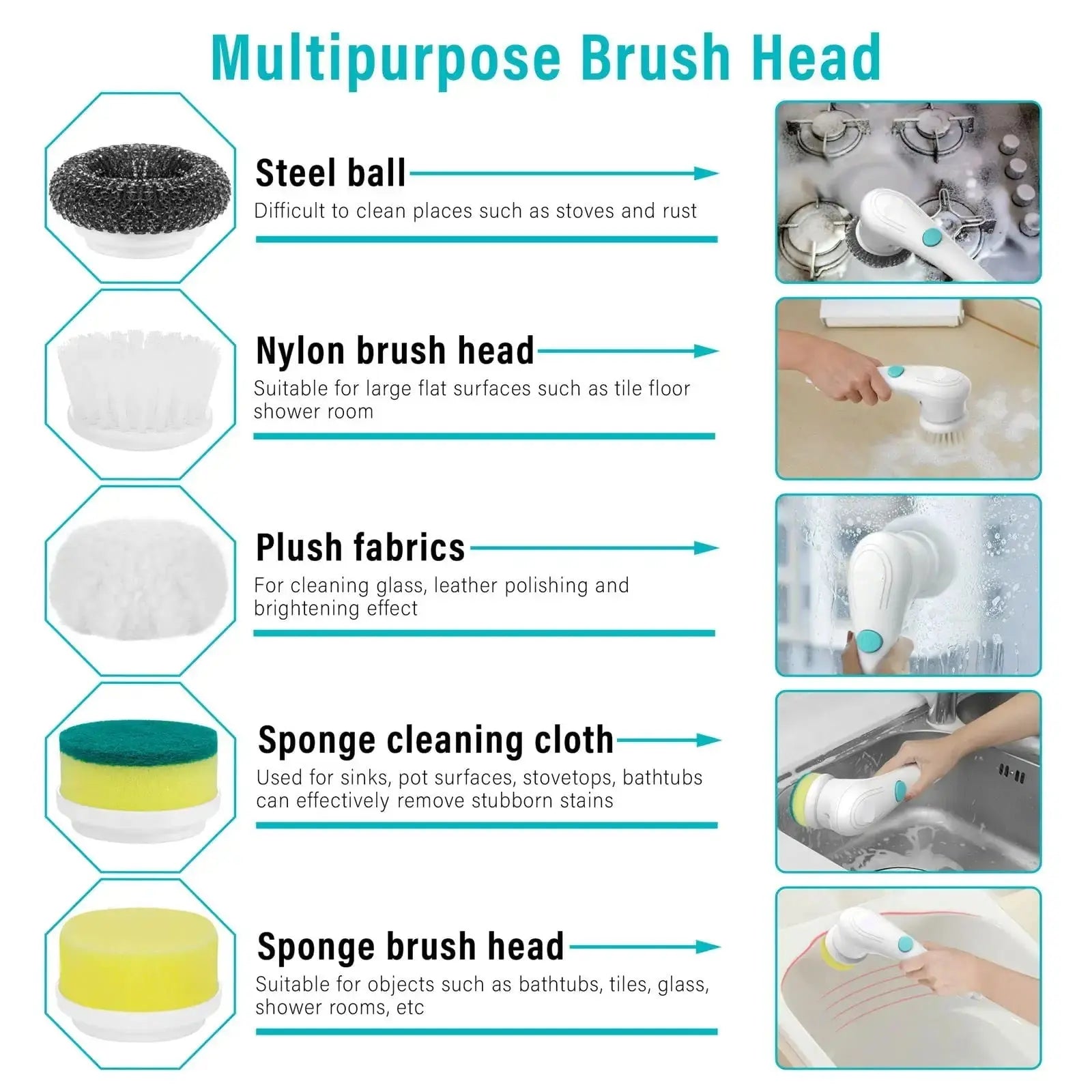 Multifunctional Electric Handheld Kitchen Household Dishwashing Brush Handheld Scrubber Bathtub Sink Bathroom Kitchen Tile Cleaning Tool Drill Brush Set With 5 Heads SmartDealHub