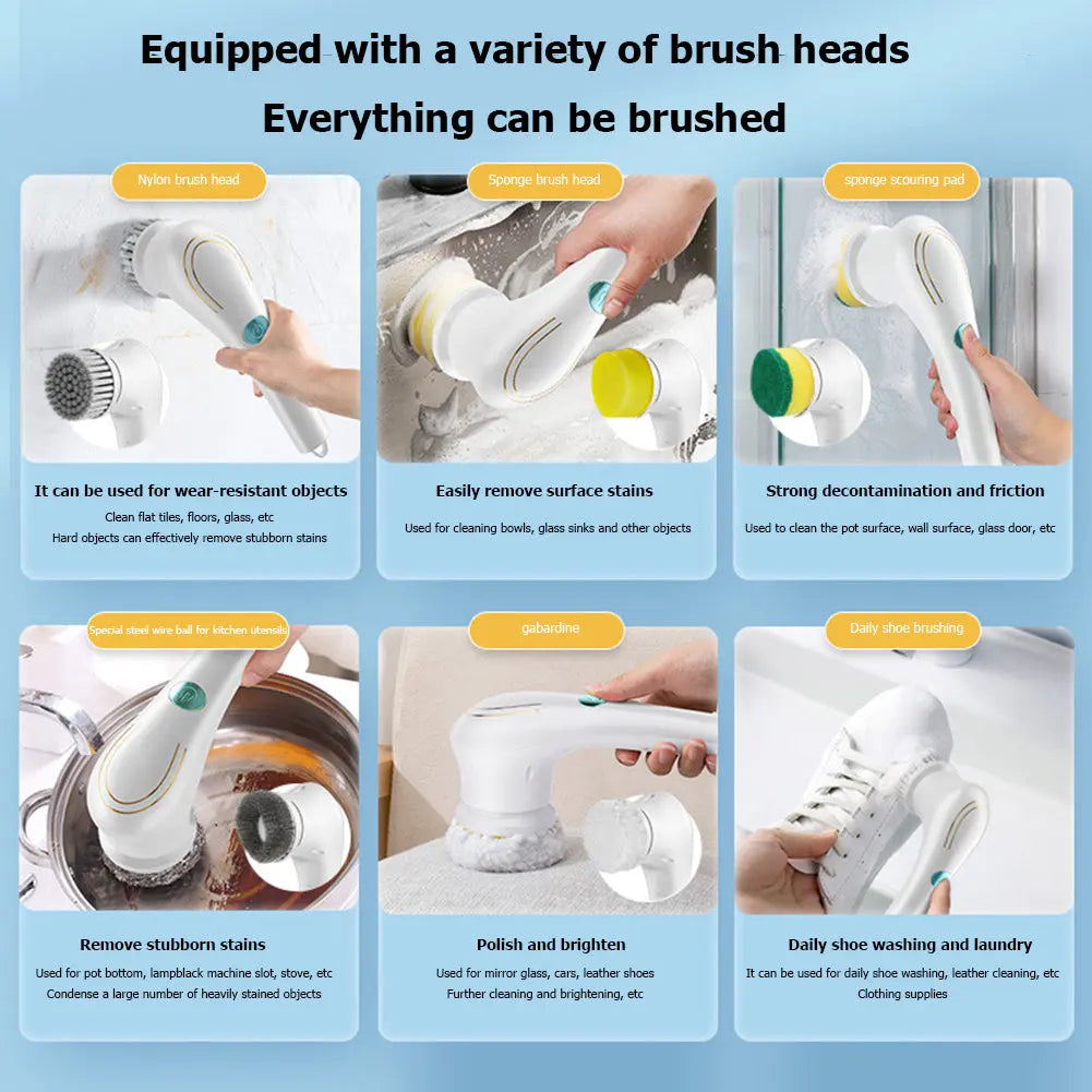 Multifunctional Electric Handheld Kitchen Household Dishwashing Brush Handheld Scrubber Bathtub Sink Bathroom Kitchen Tile Cleaning Tool Drill Brush Set With 5 Heads SmartDealHub