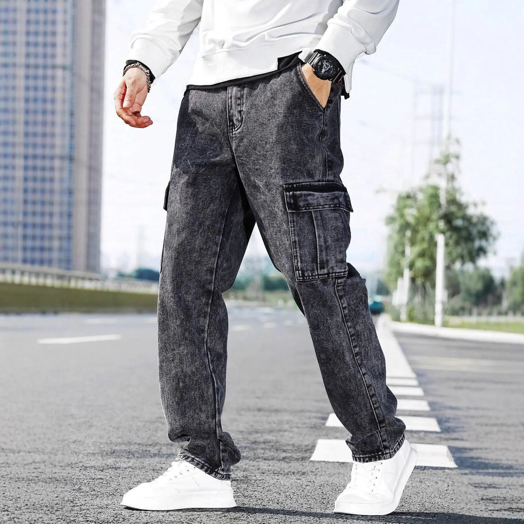 Loose-fit Multi-pocket Fashionable Street-style Men's Workwear Denim Jeans SmartDealHub