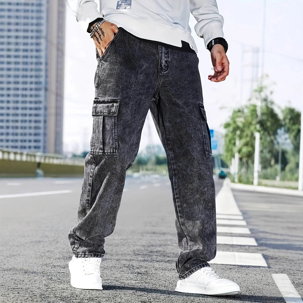 Loose-fit Multi-pocket Fashionable Street-style Men's Workwear Denim Jeans SmartDealHub