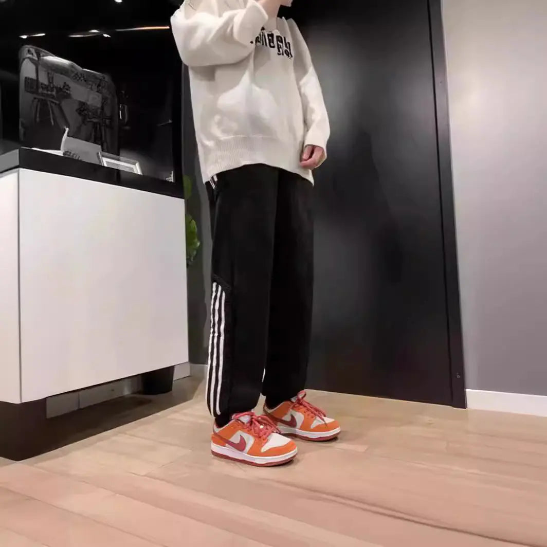 Mens Autumn Winter Striped Color-Block Fleece-Lined Ankle-Fit Pants SmartDealHub